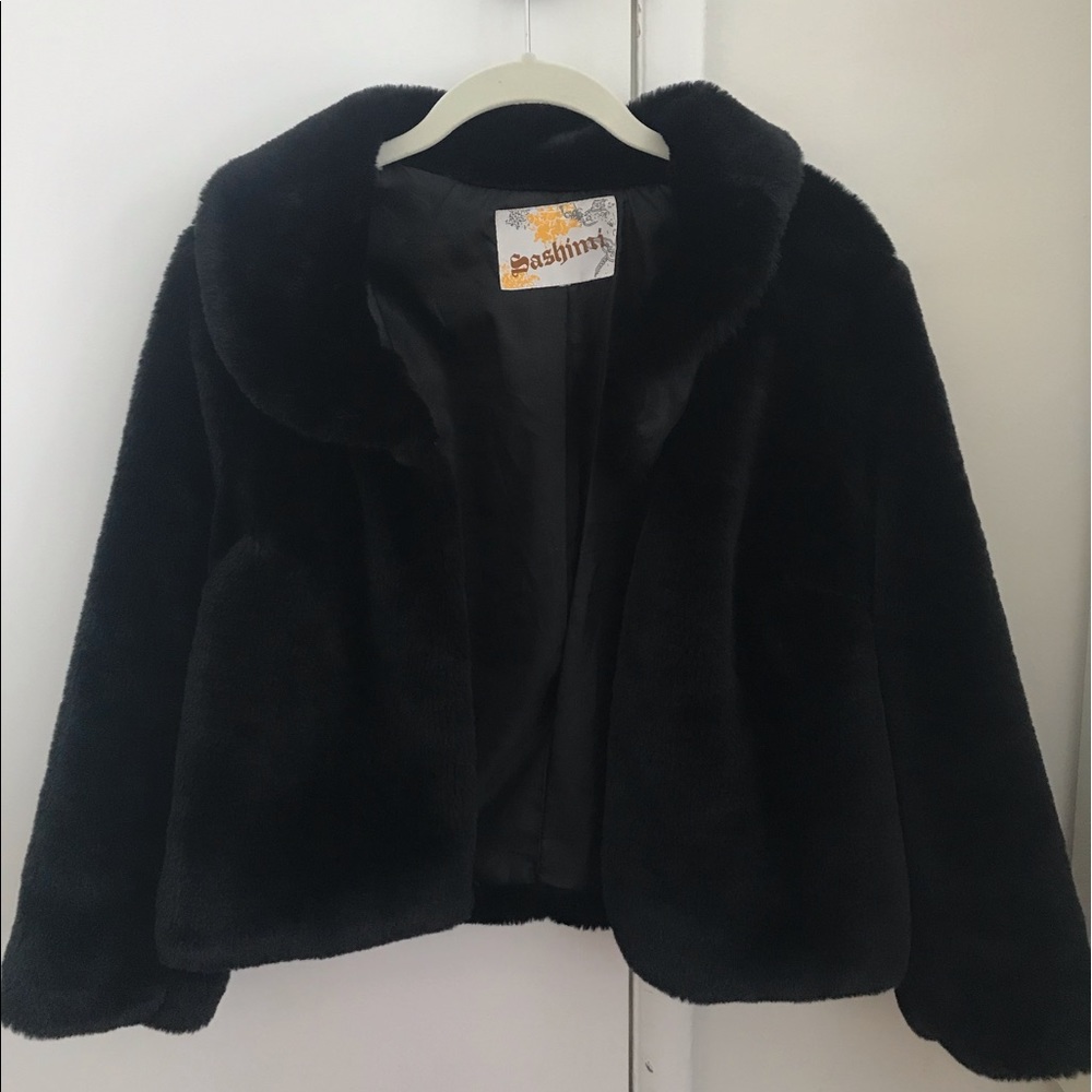 Black faux fur coat